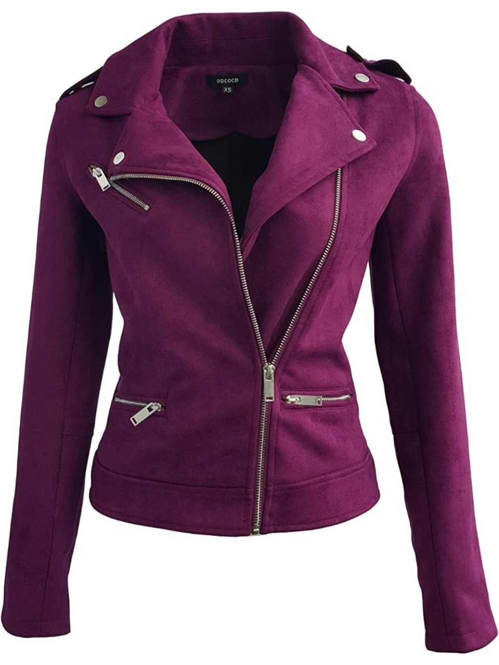 Women’s Purple Faux Suede Jacket Long Sleeve Zipper Casual Outerwear